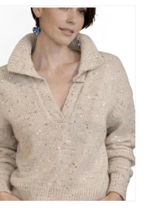 J. Crew Sweaters - J. Crew Cream Gold Sequin Polo Collar Sweater size small NWT